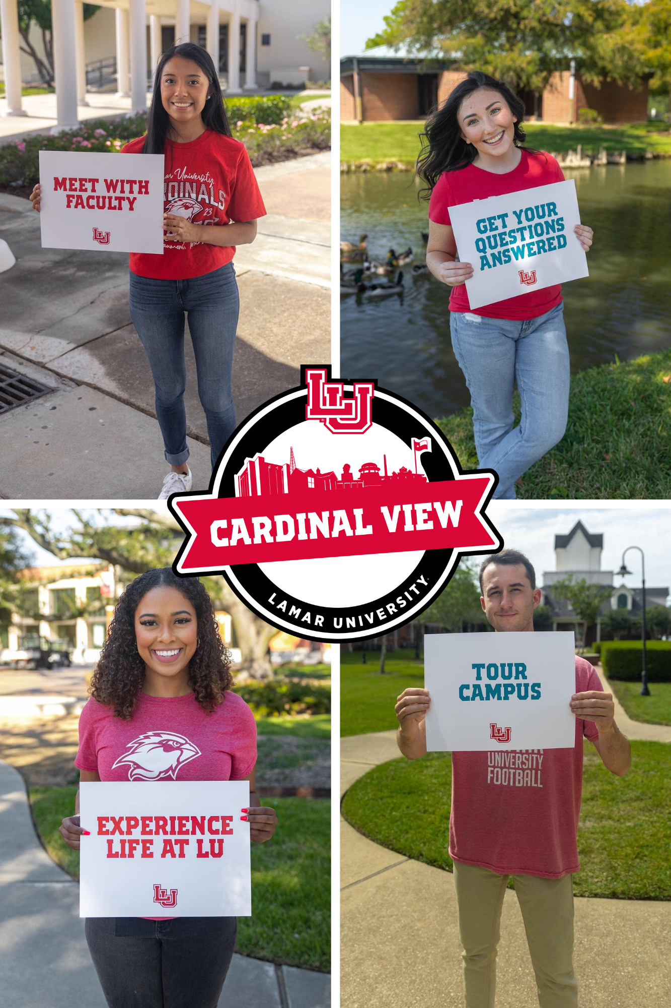 Students holding signs for Cardinal View